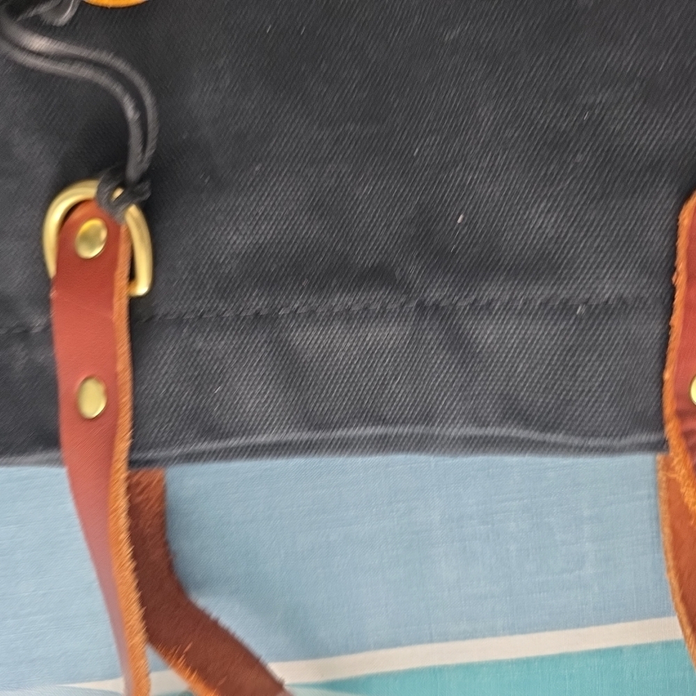 R. Riveter RR202 USA Handmade Black Canvas Tote Bag with Brown Handles - Picture 7 of 8